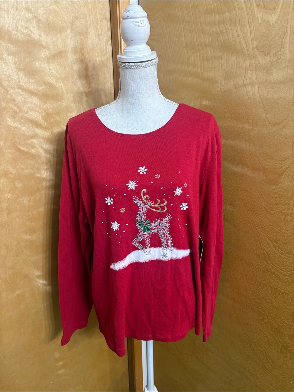 NWT Karen Scott Whimsy Red Amore Christmas Holiday Reindeer Top Size XL